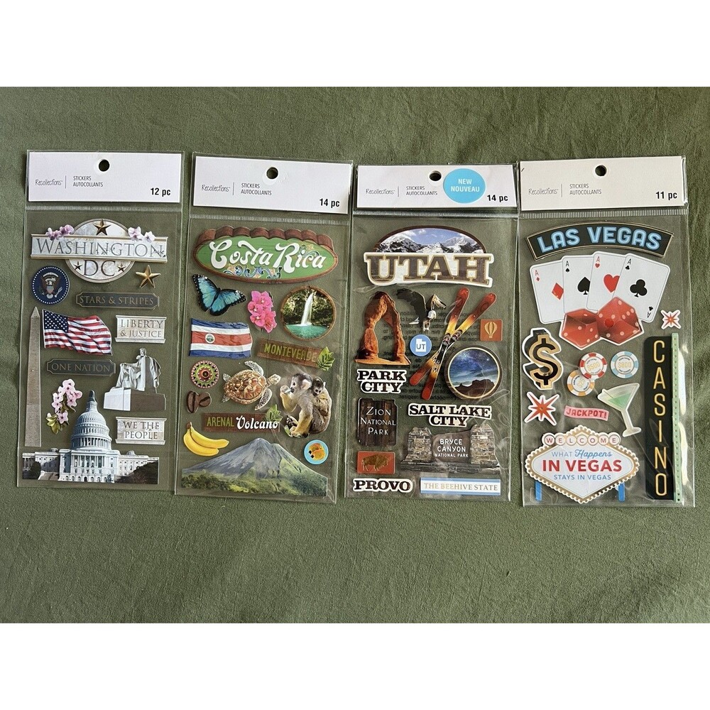 Recollections Travel Scrapbooking Stickers Lot: DC, Costa Rica, Utah, Vegas